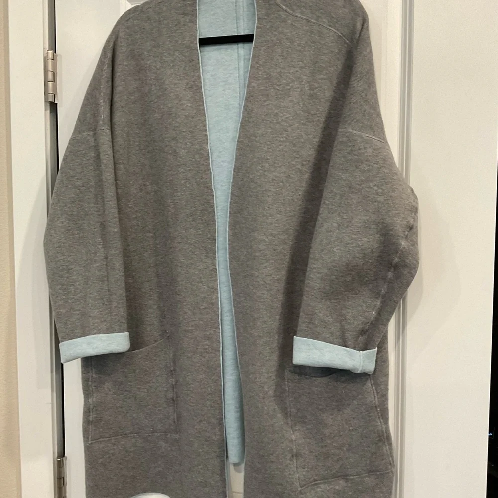 J. Jill Light Teal and Grey Reversible Cardigan - Picture 3 of 5